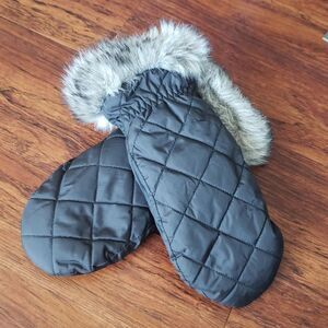 Eddie Bauer Black Chic Feminine Trendy Faux Fur Down Winter Mittens Size L/XL